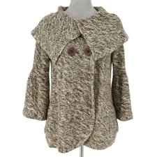 Vertigo Sweater Womens Medium Beige Knit Cardigan Mohair Blend Large Collar