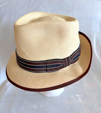 GENUINE PANAMA FEDORA HAT Size LARGE -BROWN  BLACK RIBBON MSRP:  200