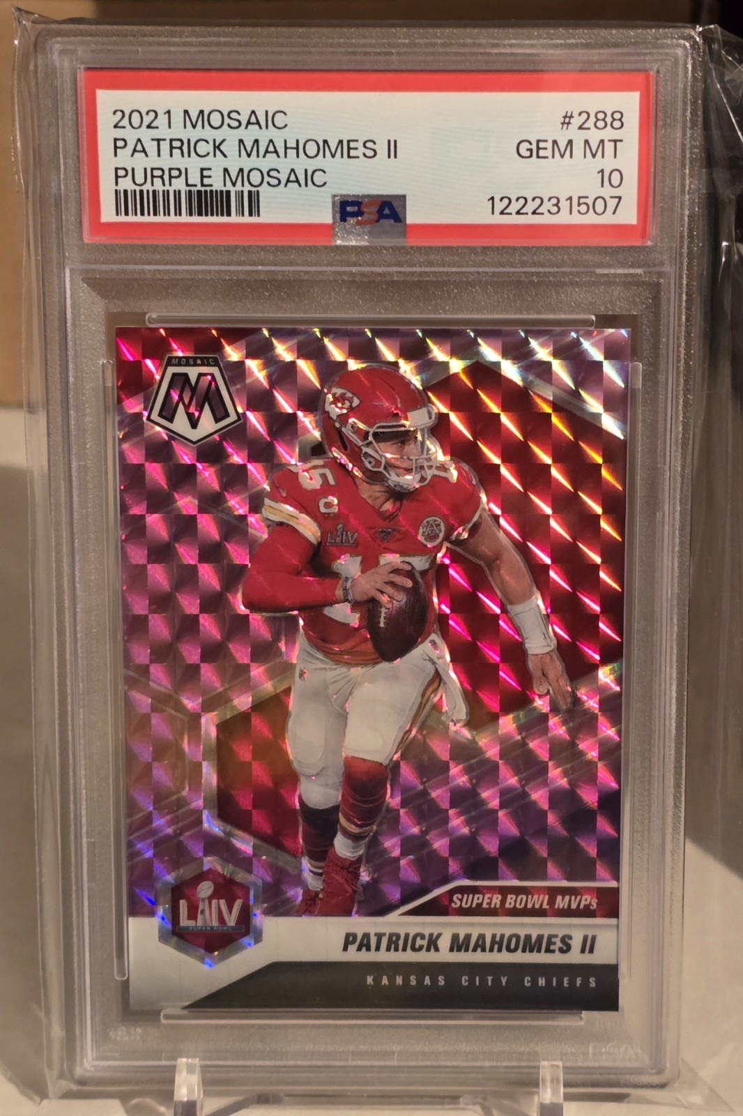 Patrick Mahomes 2021 Mosaic Purple Mosaic Prizm #’d/49 PSA 10 GEM MINT