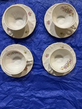 Vintage Alka Kunst Bavaria Floral Teacup & Saucer Set of 4 – Gold Trim – Germany