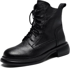 Optigard Women's Leather Lace-up Ankle Boots with Side Zipper Comfortable... 