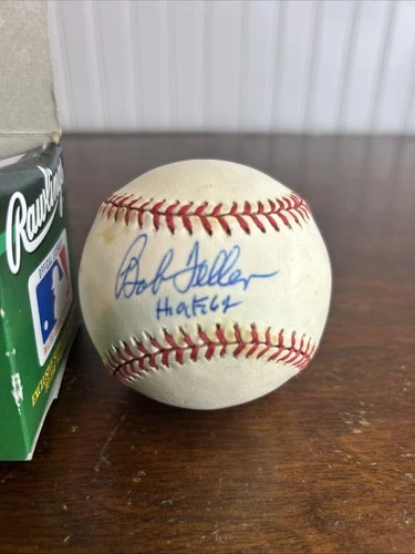 BOB FELLER SIGNED AUTOGRAPHED BASEBALL!  Cleveland Indians!  HOF!