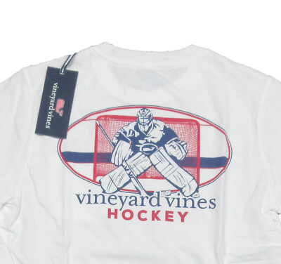 Vineyard Vines Boys White Cap VV Hockey Graphic Long Sleeve