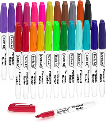 24-Color Fine Point Permanent Marker Set for All Surfaces - Doodle & Color!