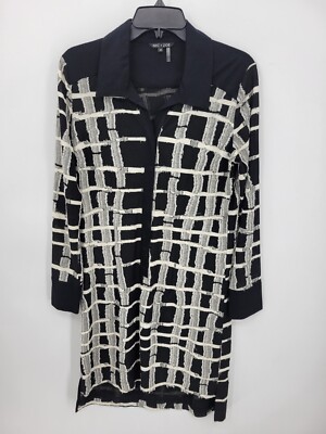 Nic and Zoe Dress Womens Medium Black Ivory Artsy Plaid Long Sleeve Pullover