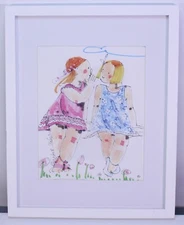 VTG Elizabeth Nabie Art Framed Picture Matted Little Secrets Drawing Signed Pen
