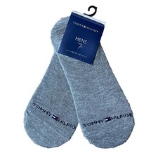 Tommy Hilfiger No Show 2 Pack Socks Gray Blue Red White Men's Size 7-9 NEW