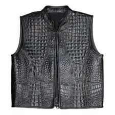 Men's Black Genuine Embossed Leather Vest Concealed Carry Waistcoat 2XL, 3XL
