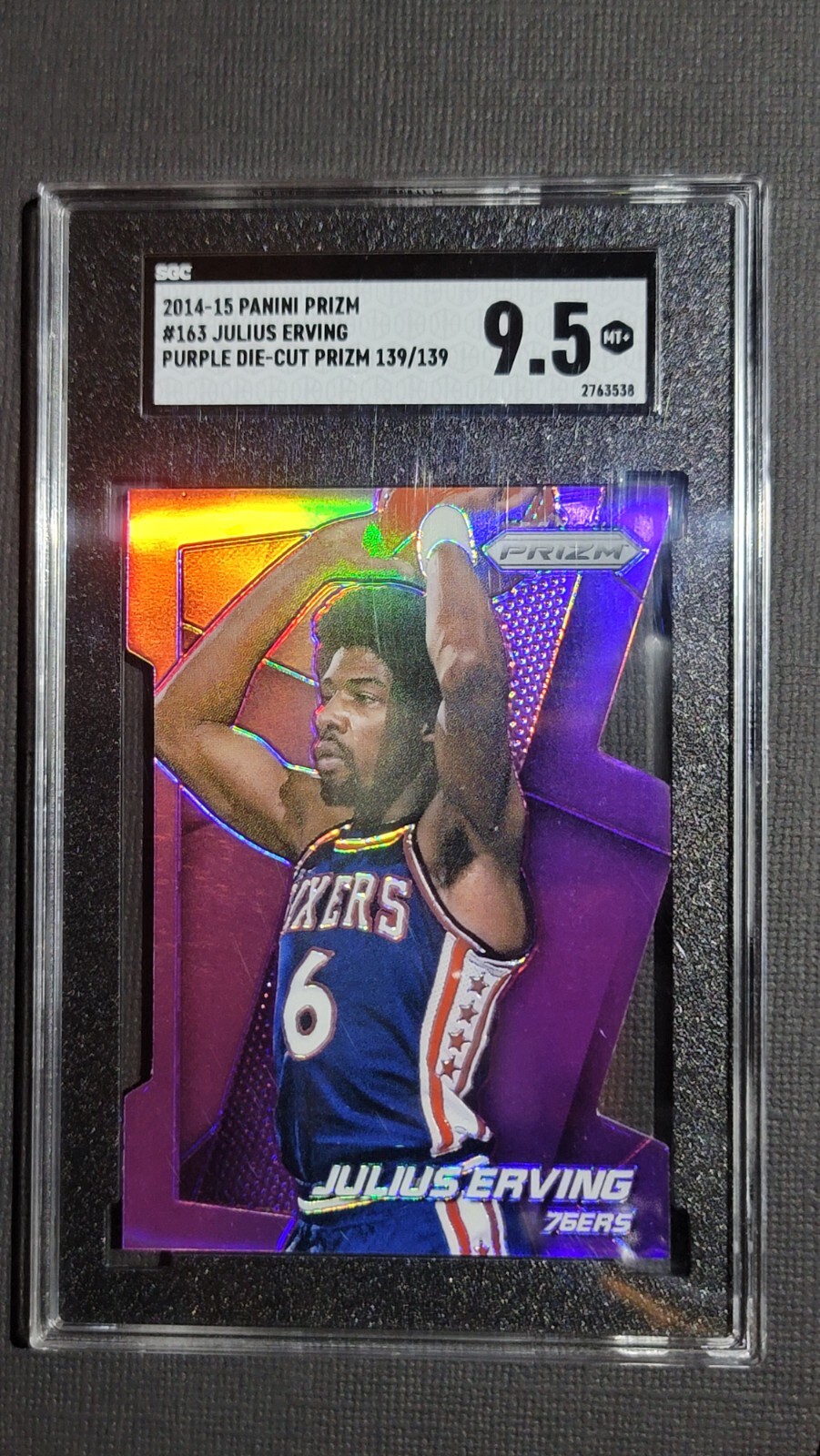 Julius Erving Dr.J 2014-15 Prizm PURPLE DIE-CUT /139 76ers SGC 9.5 Super Rare!