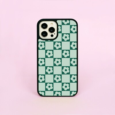 Karierte Blumen Schachbrett Gänseblümchen Gummi Handy Hülle/Cover für iPhone