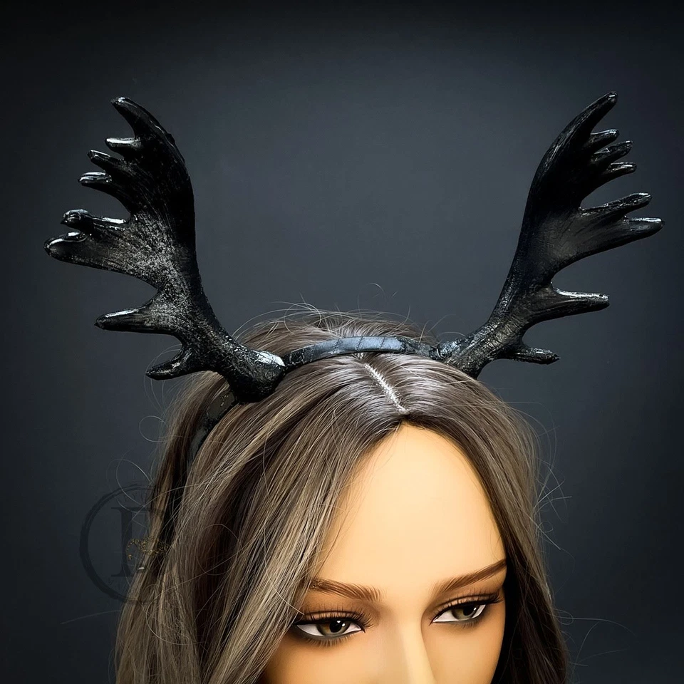 Diadema con astas negras tocado disfraz disfraz de hadas cuernos de carnero diadema con cuernos Foto 2 de 4