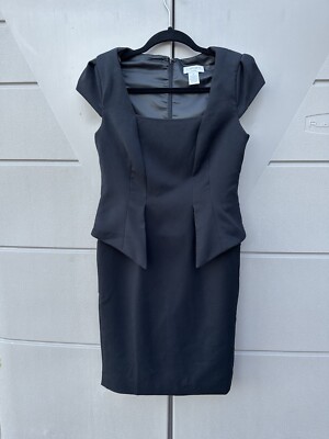 Carmen Marc Valvo black Square Neck peplum cap sleeve Form Fitting dress  size 2 | eBay