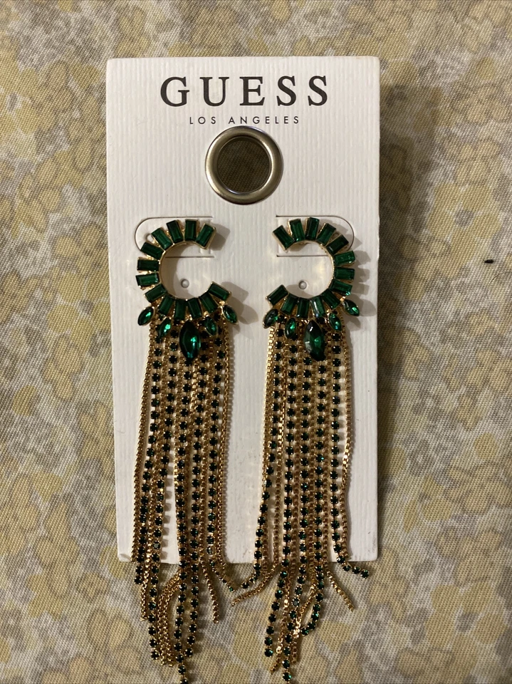Gold Tone UG0PE IG Emerald Earrings, Guess, New - Image 3 of 4
