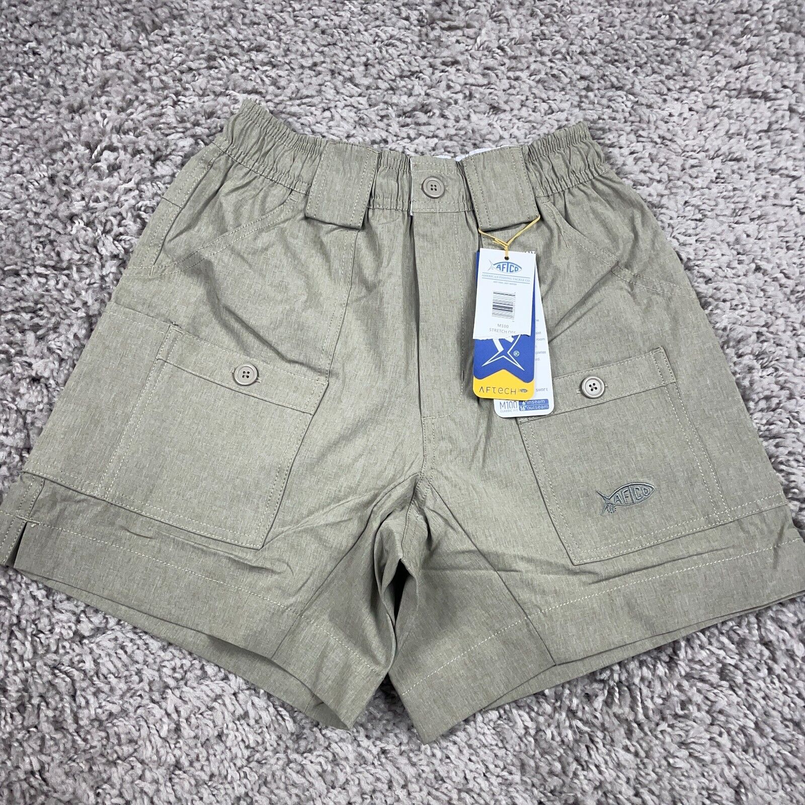 AFTCO M100 Shorts Mens Size 28 Tan Fishing Cargo Pockets Cordura DWR UPF NWT $59