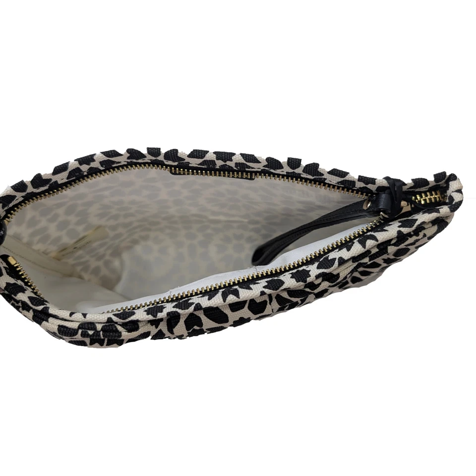 Kate Spade Negro Blanco Estampado Geométrico Floral Mosaico Lazo Muñequera Top Cremallera Bolsa Foto 2 de 4