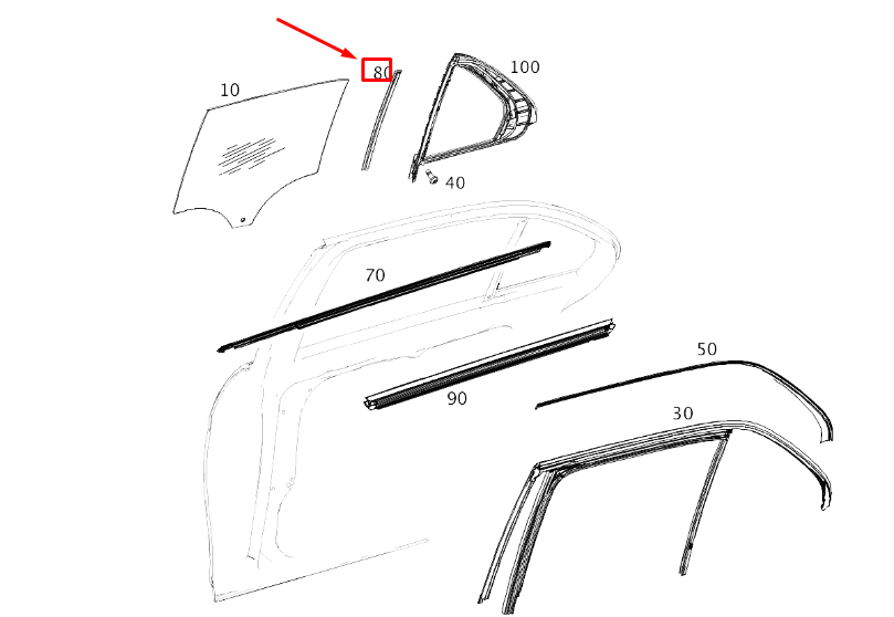 MERCEDES-BENZ GLE W167 Rear Right Door Window Divider A1677308401