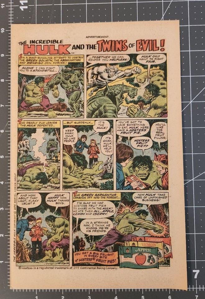 PRINT AD Vintage 1975 HOSTESS Fruit Pies The INCREDIBLE HULK and Twins ...