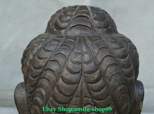 9.4"Old China Dynasty Bronze Sakyamuni Shakyamuni Amitabha Buddha Head Statue - Picture 14 of 16