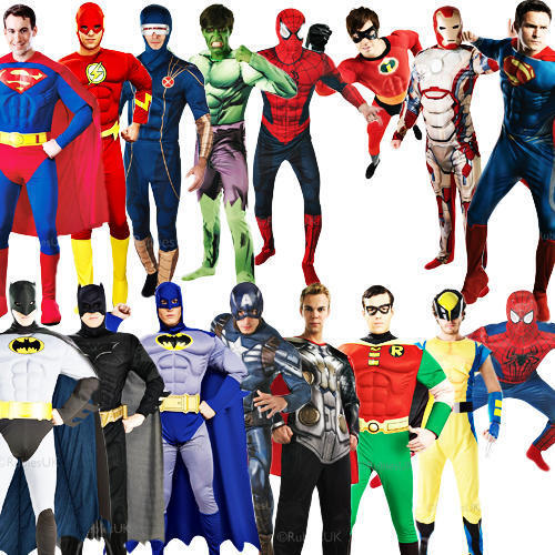 Deluxe Superhero Muscle Mens Fancy Dress DC Marvel Comic Heroes Adult Costumes - Picture 1 of 23