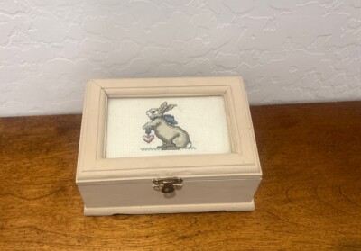 Handmade Artisan Wooden Easter Rabbit Bunny Box Folk Art Style