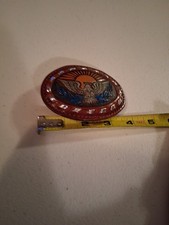 Vintage Brown Leather Eagle Belt Buckle. Western Style with accents of...