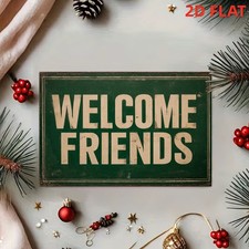Retro Welcome Friends Metal Sign Rustic Home Entryway Wall Art For Holiday Decor