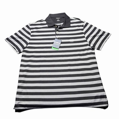 NWT Chaps Golf Knit Polo Shirt Men s L Black Gray Striped Knit Stretch Wicking