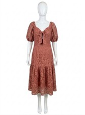 Flying Tomato Lace Puff Sleeve Midi Dress Mauve