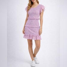 LoveShackFancy Aveline Feminine Pink Floral Smocked Mini Dress large MSRP $425