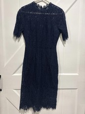 Lulus Navy Blue Lace Midi Dress with Short Sleeves
