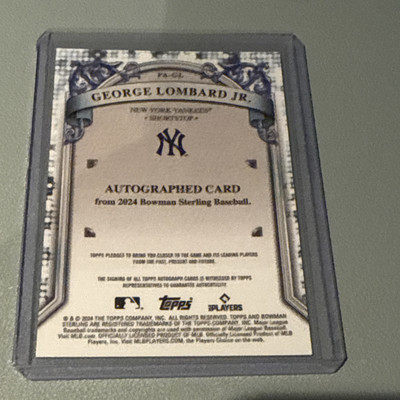 George Lombard Jr 2024 Bowman Sterling Auto PA-GL New York Yankees 