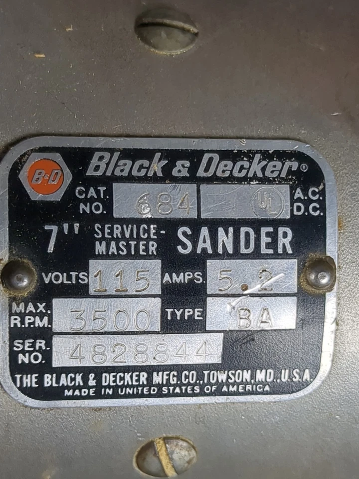 Black & Decker Body Sander 7” Industrial Auto Polisher 115V Cord USA Vtg Metal - Image 2 of 4