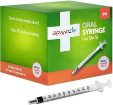 1Ml Syringe with Cap 100 Pack  Oral Dispenser without Needle, Luer Slip Tip,