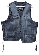 Genuine Leather Motorcycle Biker Vest Black Snap Button Size 44
