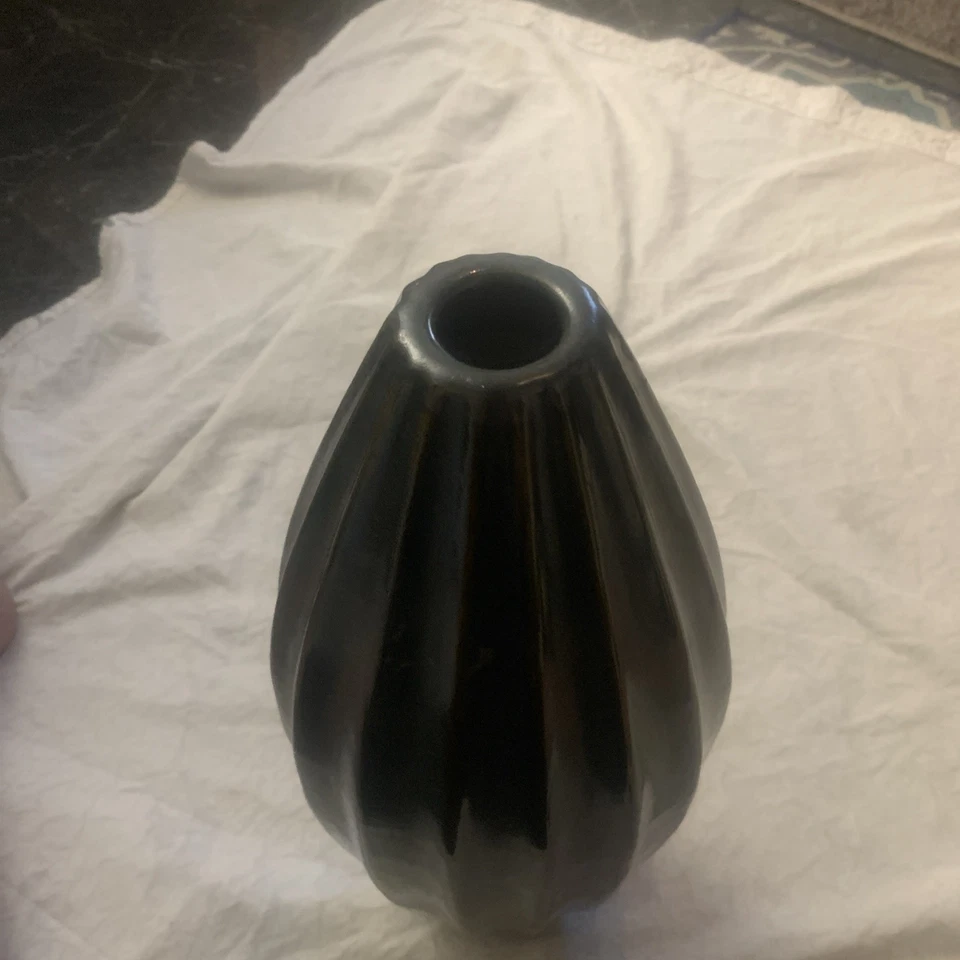 Jarrón grande de cerámica azul estriado decoración del hogar 16x9 Foto 2 de 4