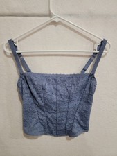 VICTORIA'S SECRET PINK Blue Lace Corset Bra Top Crop Size S Bustier Lingerie