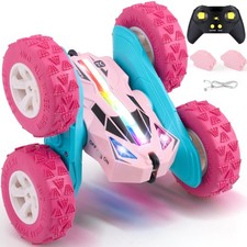 Threeking Pink Remote Control Car RC Flip Stunt Double Sided 6.3 inches,