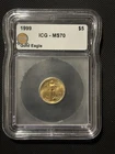 1999 $5 American Gold Eagle 1/10 Ounce oz Gold MS70 ICG
