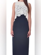 Lauren Ralph Lauren Navy Midi Dress White Lace Size 8