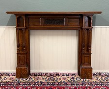 Antique English Fireplace Mantel Surround Renaissance Revival Oak c.1920s-30s