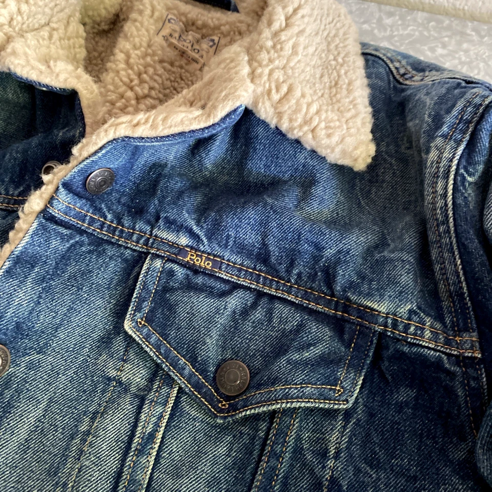 Chaqueta de Camionero Polo Ralph Lauren Sherpa Forrada de Vellón Denim Bandera de EE. UU. Para Hombre L Foto 2 de 4