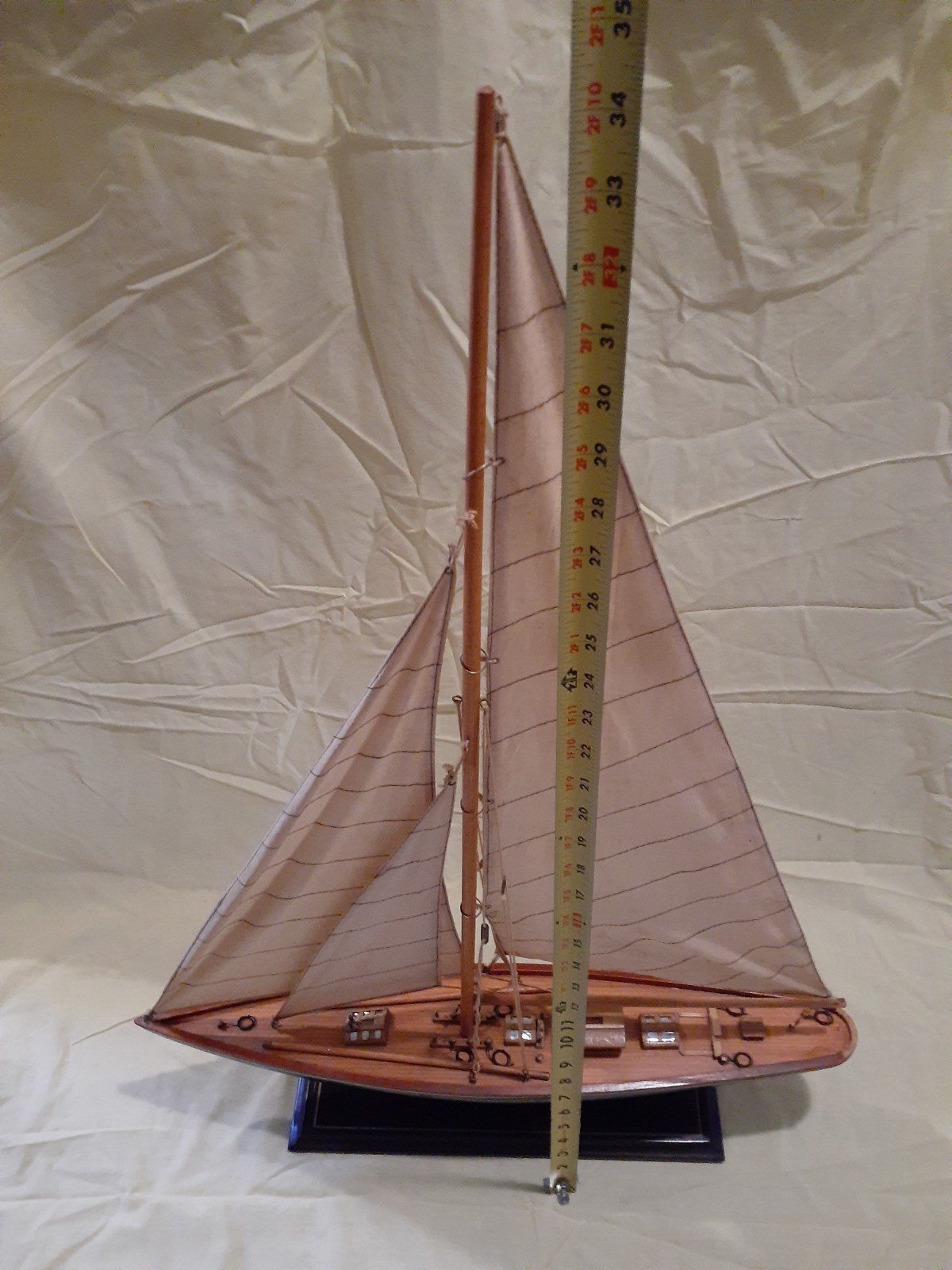 NICE GREEN PAINTED WOODEN REPLICA ENDEAVOR SAILBOAT J BOAT 34 IN.TALL