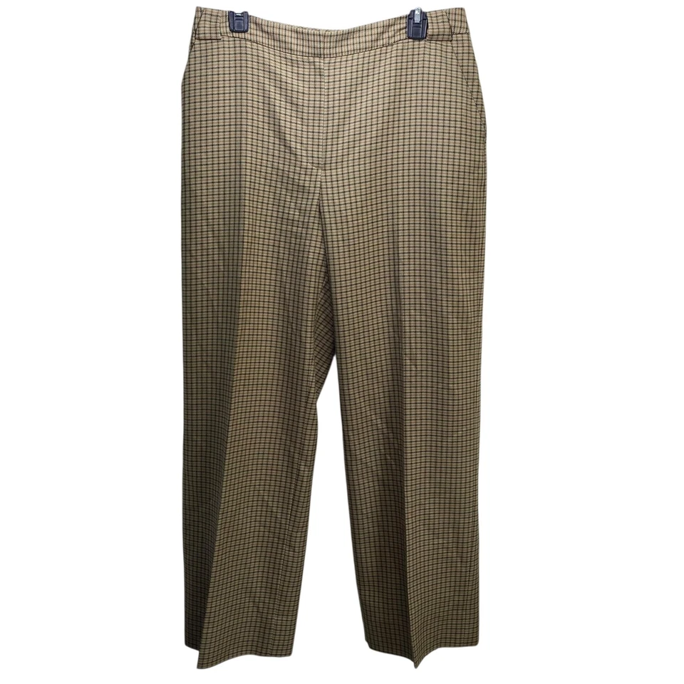 Pantalones de mujer mezcla de lana espiga marrón tostado pierna ancha oficina carrera negocios 12 Foto 3 de 4