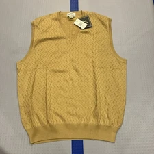 Slazenger Golf Apparel Men Large Gold V Neck Sweater Vest Mercerized Pima Cotton