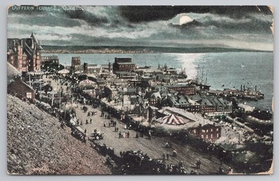 Dufferin Terrasse, Quebec - Souvenir Farbpostkarte, Nacht/Hafen 