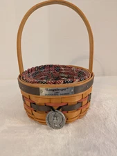Longaberger 1997 Inaugural Basket American Flag Fabric Liner Protector Tie On 5"