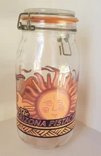 Vtg 2L Arizona Pistachio Glass Canister Jar Southwest Sun Cactus Hinge Lid 1980s