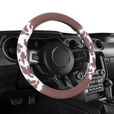 Auto Drive Universal Fit Brown Cow Steering Wheel Cover, Set of 1