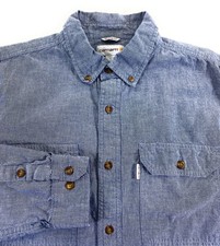 Carhartt Men's Relaxed Fit Chambray Button Down Pockets Blue Shirt Large