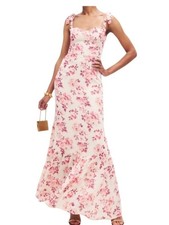 REFORMATION Jasen Floral Tie-Shoulder Maxi Dress in Cream and Pink NWT Sz 2